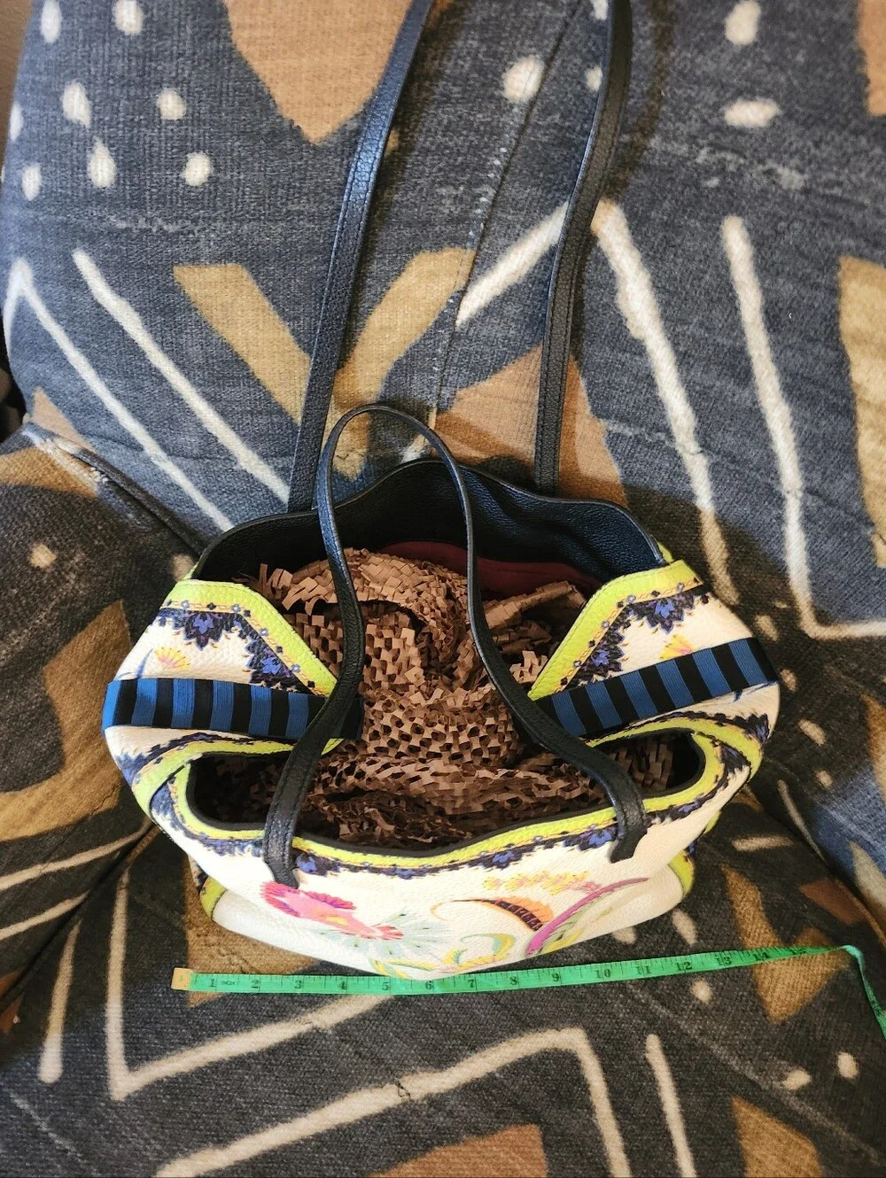 ETRO Italian Luxury Tote Bag Made In Milan, ULTRA Rare Pebbled Feather Boho 2017